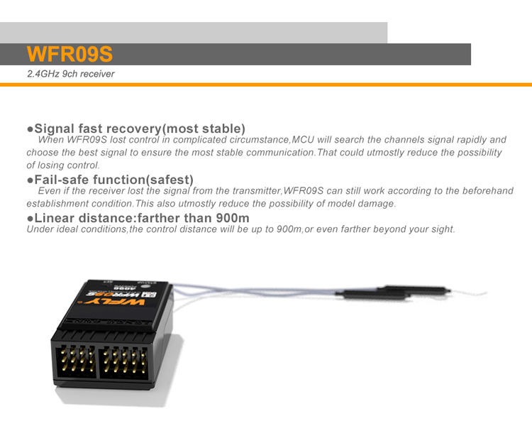 WFLY WFR09S 2.4GHz Telemetry RC Receiver | Professional 9-Channel Telemetry Receiver for Airplanes, Helicopters, Gliders, Cars & Boats