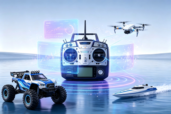 AI Industry Analysis Global Market Gap Between RC Car RC Drone RC Boat Radio Remotes, RC transmitter with drone, rc car and rc boat in one frame